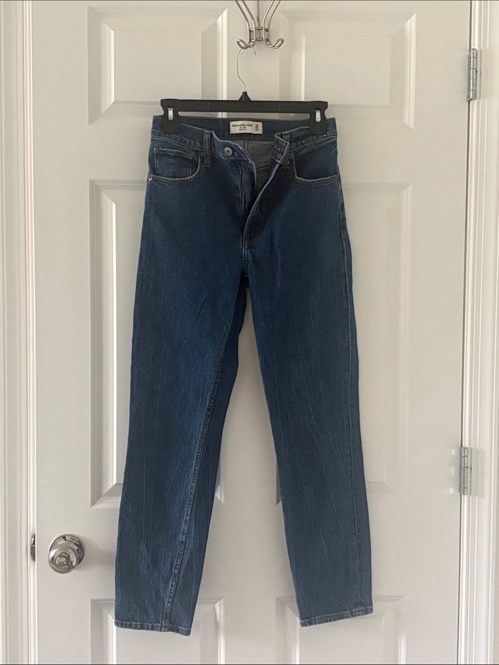 Abercrombie & Fitch women’s Straight Jeans in Dark Blue “The Mom High Rise”